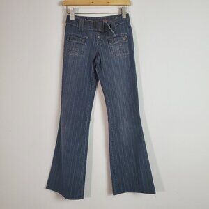 Hot Kiss Jeans 1 Blue Striped Flared Vintage Low Rise Grunge Y2K Boho Casual